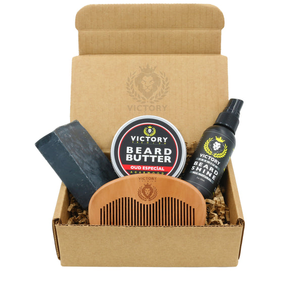 Victory Premium Beard Grooming Kit. Beard Butter Beard Oil Activated Charcoal Soap. 